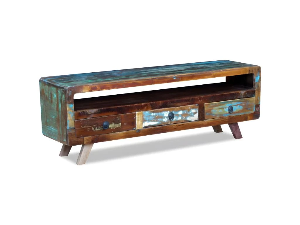 Meuble Télé Buffet Tv Télévision Design Pratique Avec 3 Tiroirs Bois De Récupération Massif 2502100 – Image 4
