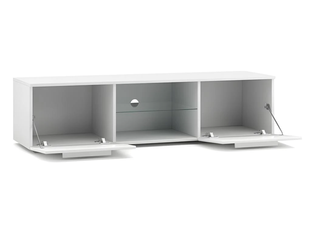 Meuble TV Design LEON 140 Cm. 2 Portes Et Niche Coloris Blanc Et Gris Brillant – Image 3
