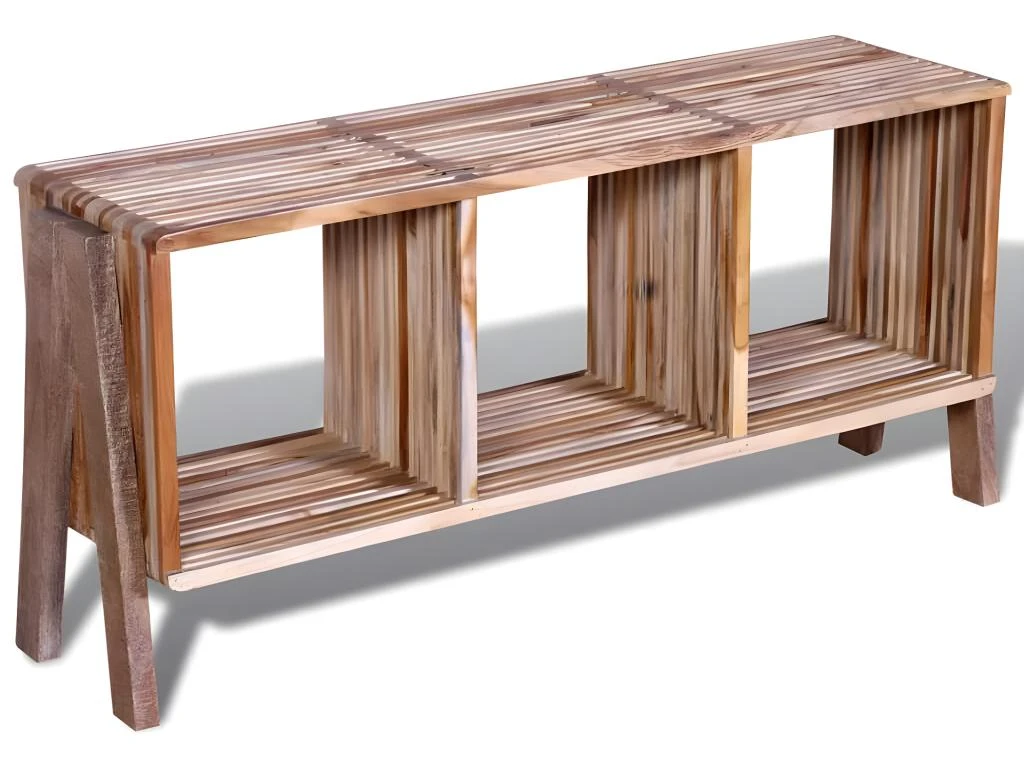 Meuble Télé Buffet Tv Télévision Design Pratique Empilable En Teck Recyclé Avec 3 étagères Marron 2502296