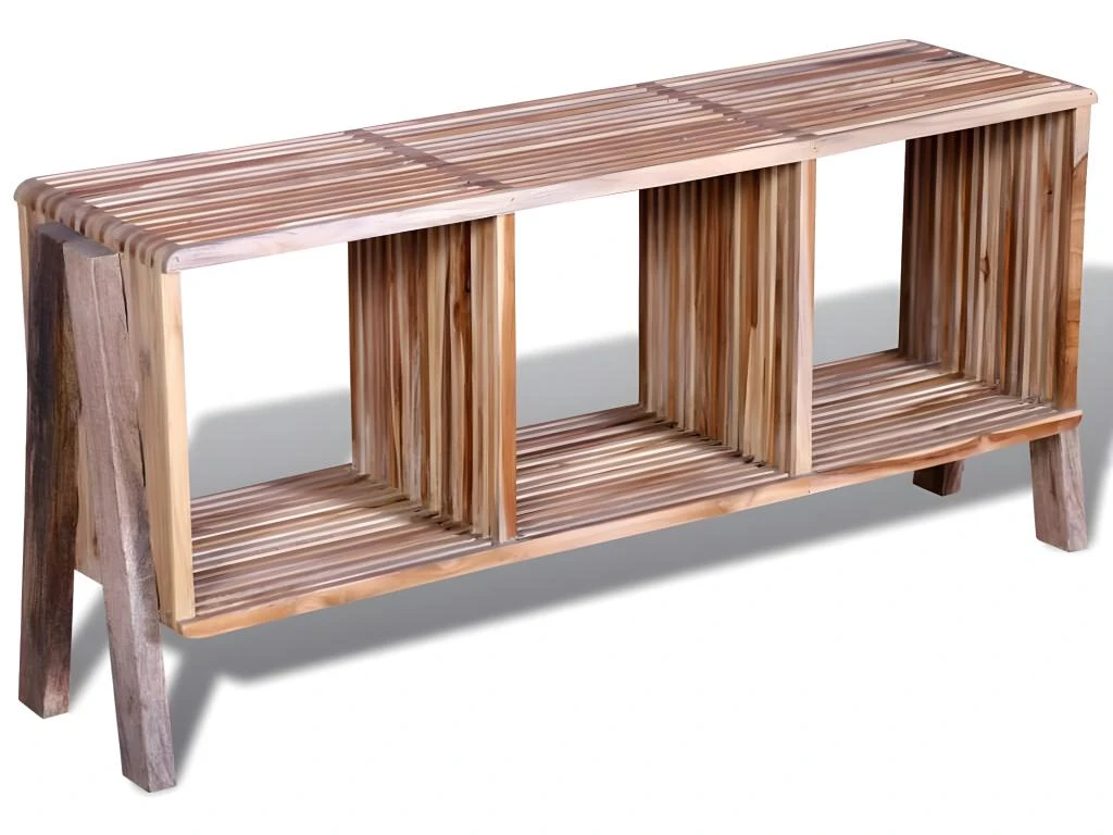 Meuble Télé Buffet Tv Télévision Design Pratique Empilable En Teck Recyclé Avec 3 étagères Marron 2502296 – Image 3