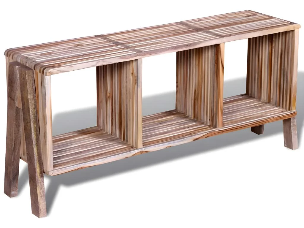 Meuble Télé Buffet Tv Télévision Design Pratique Empilable En Teck Recyclé Avec 3 étagères Marron 2502296 – Image 5