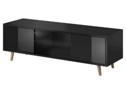 Meuble TV Design EDEN 140 Cm, 2 Portes Et 2 Niches, Coloris Noir. Type Scandinave.