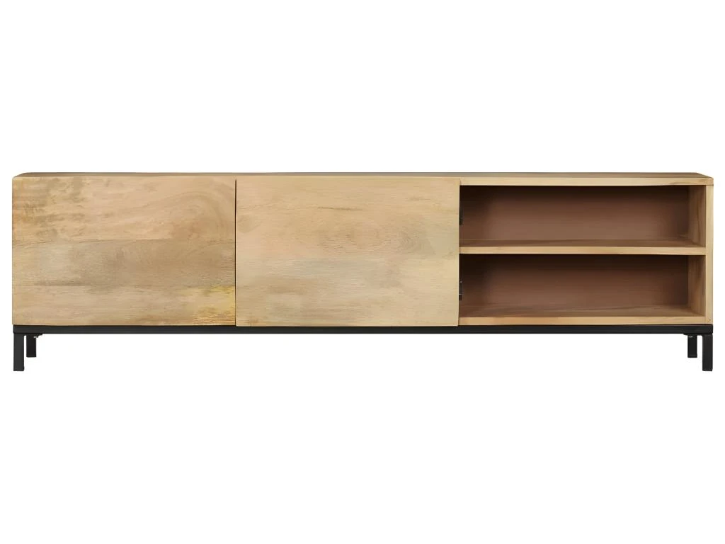 Meuble Télé Buffet Tv Télévision Design Pratique 145 Cm Bois Massif De Manguier 2502075 – Image 4