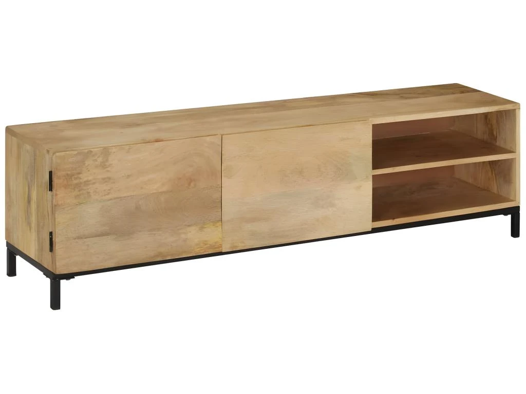 Meuble Télé Buffet Tv Télévision Design Pratique 145 Cm Bois Massif De Manguier 2502075 – Image 5