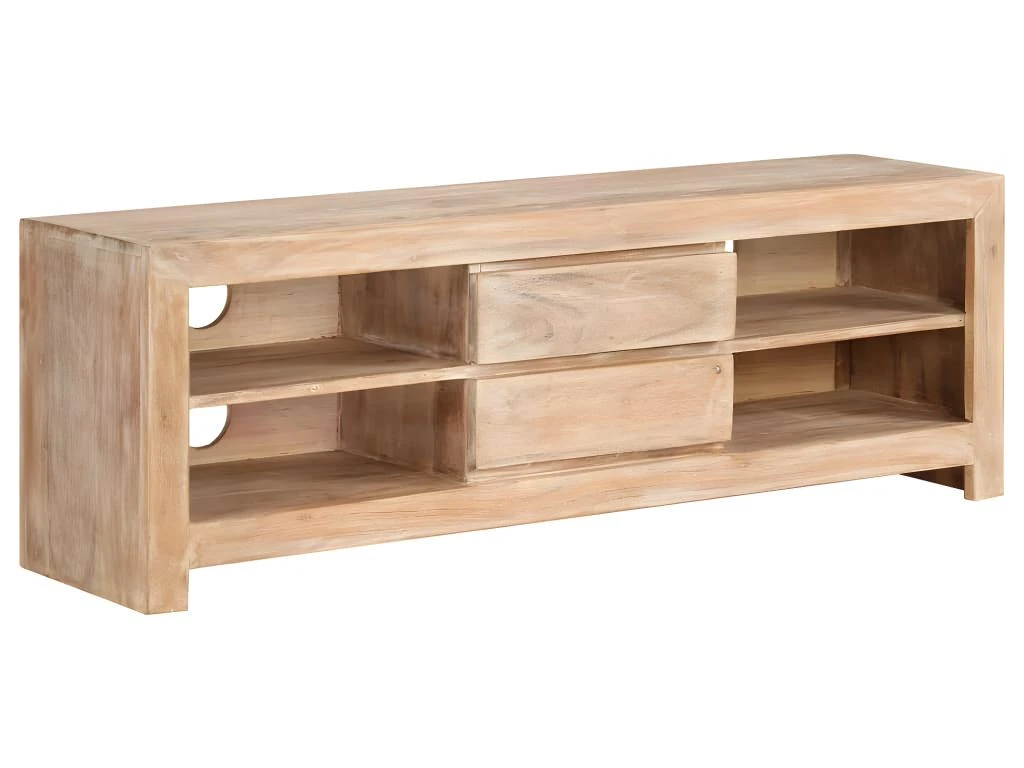 Meuble Télé Buffet Tv Télévision Design Pratique Bois D'acacia Massif 120 Cm Marron Clair 2502121