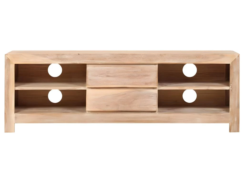 Meuble Télé Buffet Tv Télévision Design Pratique Bois D'acacia Massif 120 Cm Marron Clair 2502121 – Image 2