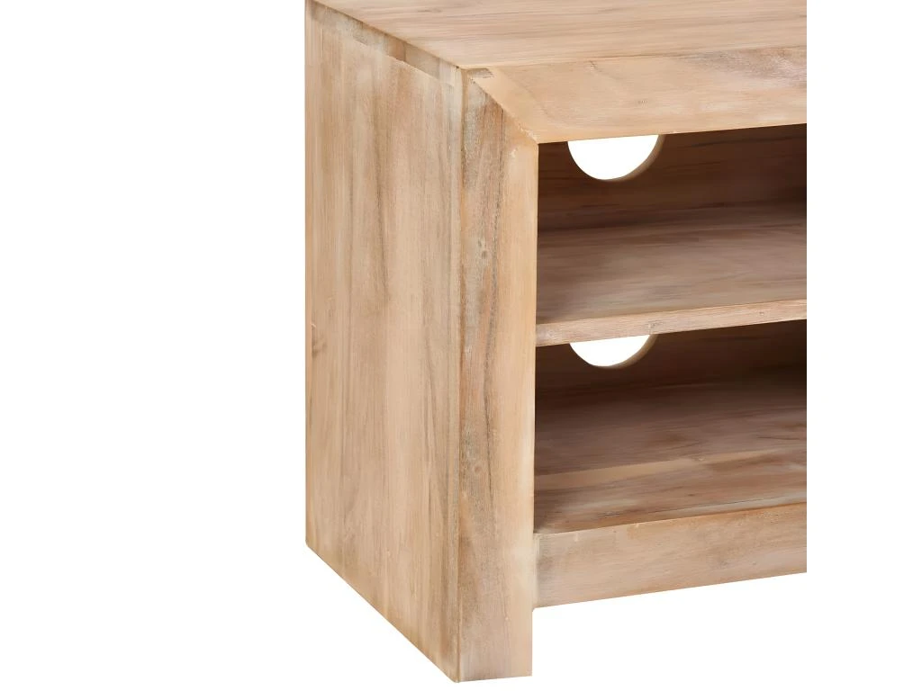 Meuble Télé Buffet Tv Télévision Design Pratique Bois D'acacia Massif 120 Cm Marron Clair 2502121 – Image 4