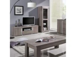 Ensemble AVIGNON Pour Salon. Meuble TV + Vitrine Petit Modèle (avec LED).