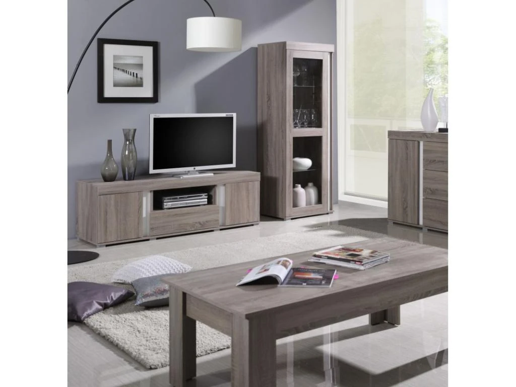 Ensemble AVIGNON Pour Salon. Meuble TV + Vitrine Petit Modèle (avec LED).