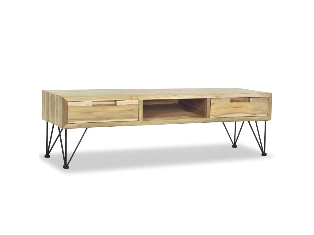 Meuble Télé Buffet Tv Télévision Design Pratique 120 Cm Teck Massif Beige 2502249