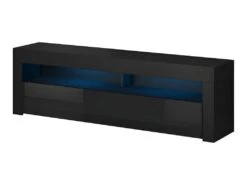 Meuble TV Design MEXICO 140 Cm, 1 Porte Et 1 Niche, Coloris Noir + LED