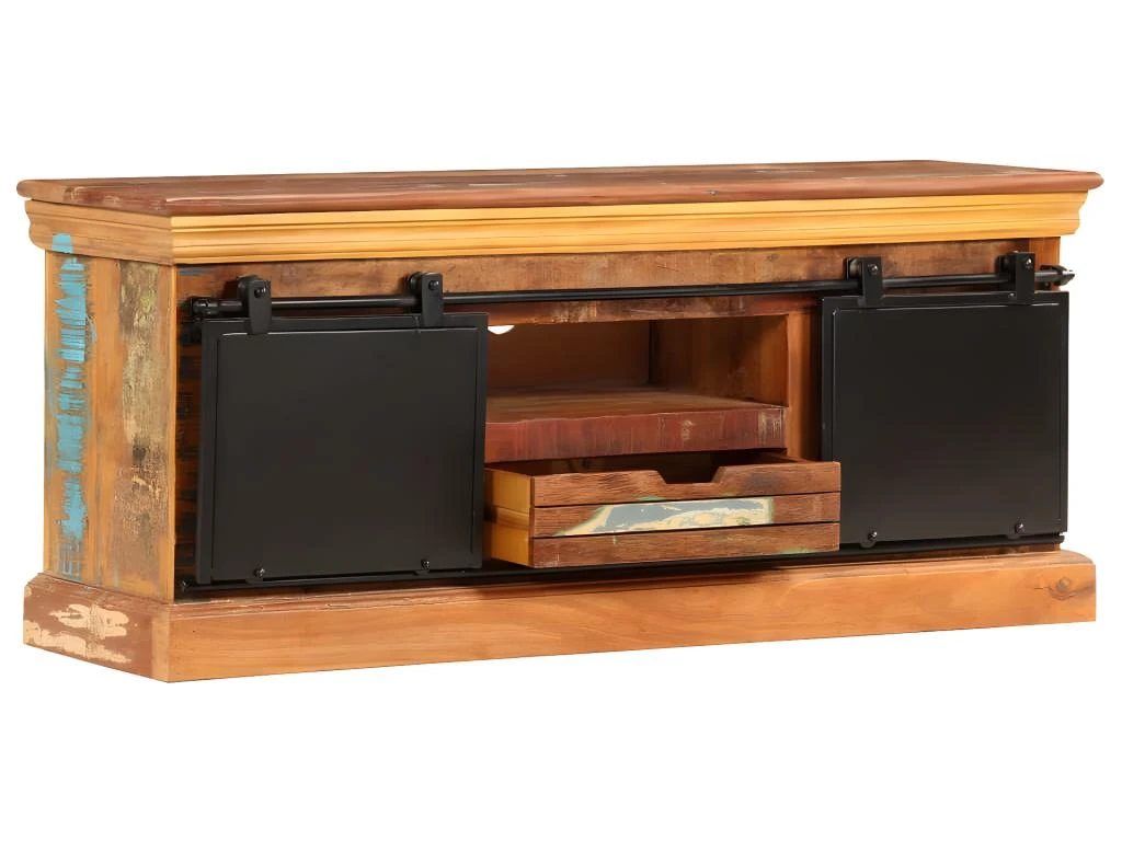 Meuble Télé Buffet Tv Télévision Design Pratique 110 Cm Bois De Récupération Massif 2502287 – Image 3