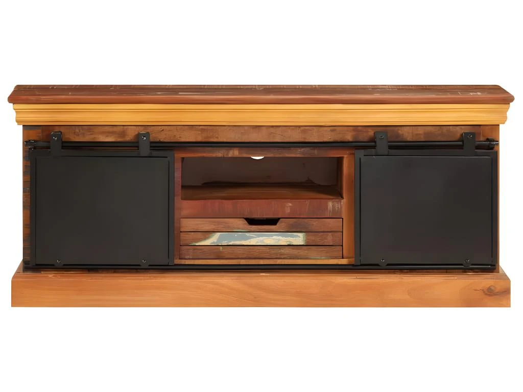 Meuble Télé Buffet Tv Télévision Design Pratique 110 Cm Bois De Récupération Massif 2502287 – Image 4