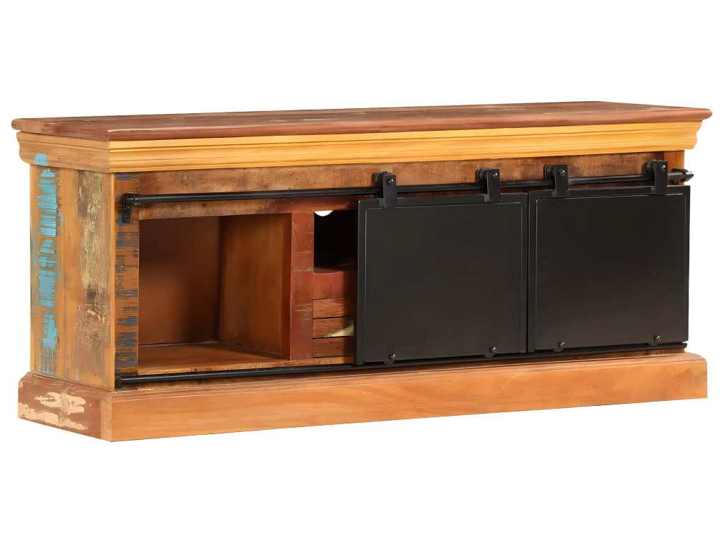 Meuble Télé Buffet Tv Télévision Design Pratique 110 Cm Bois De Récupération Massif 2502287 – Image 5