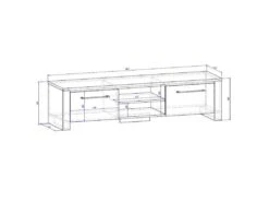 Meuble TV Design MANHATTAN XL, 160 Cm à 2 Portes Et 2 Niches Coloris Noir Mat Et Noir Brillant + Led