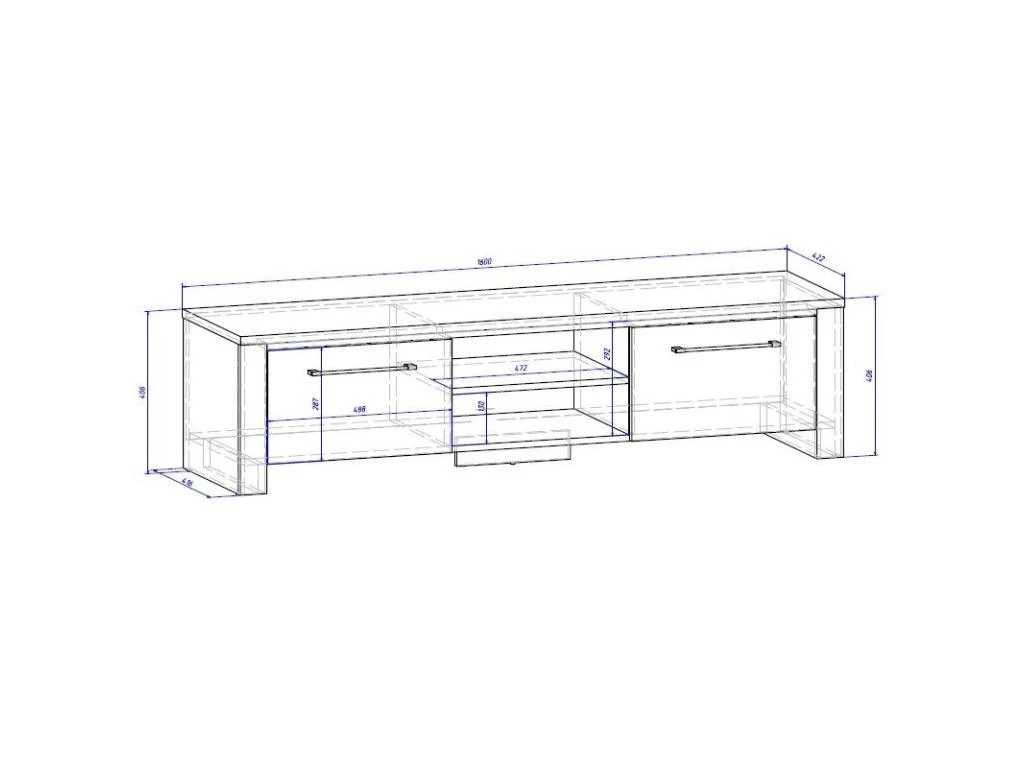 Meuble TV Design MANHATTAN XL, 160 Cm à 2 Portes Et 2 Niches Coloris Noir Mat Et Noir Brillant + Led – Image 2