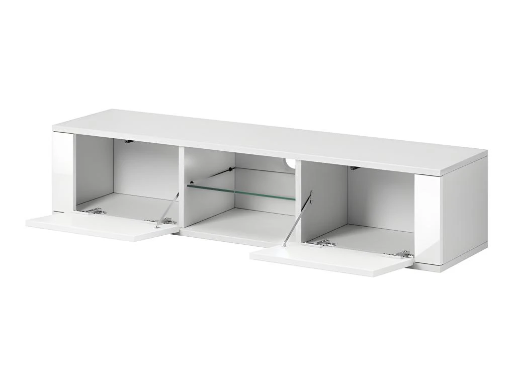 Meuble TV Design PARIS-HIT 140 Cm, 2 Portes Et 2 Niches, Coloris Noir Mat Et Noir Brillant – Image 3