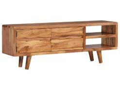 Meuble Télé Buffet Tv Télévision Design Pratique Bois D'acacia Avec Portes Sculptées 117 Cm 2502119