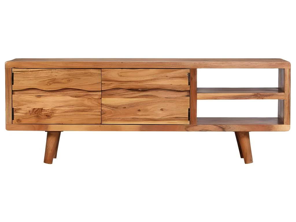 Meuble Télé Buffet Tv Télévision Design Pratique Bois D'acacia Avec Portes Sculptées 117 Cm 2502119 – Image 3