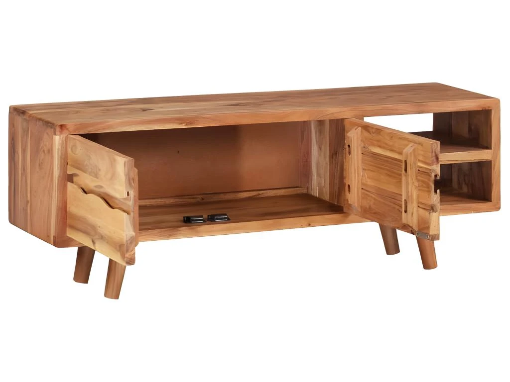 Meuble Télé Buffet Tv Télévision Design Pratique Bois D'acacia Avec Portes Sculptées 117 Cm 2502119 – Image 4
