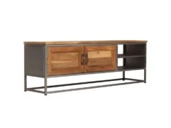 Meuble Télé Buffet Tv Télévision Design Pratique Teck Recyclé Et Acier 120 Cm 2502215