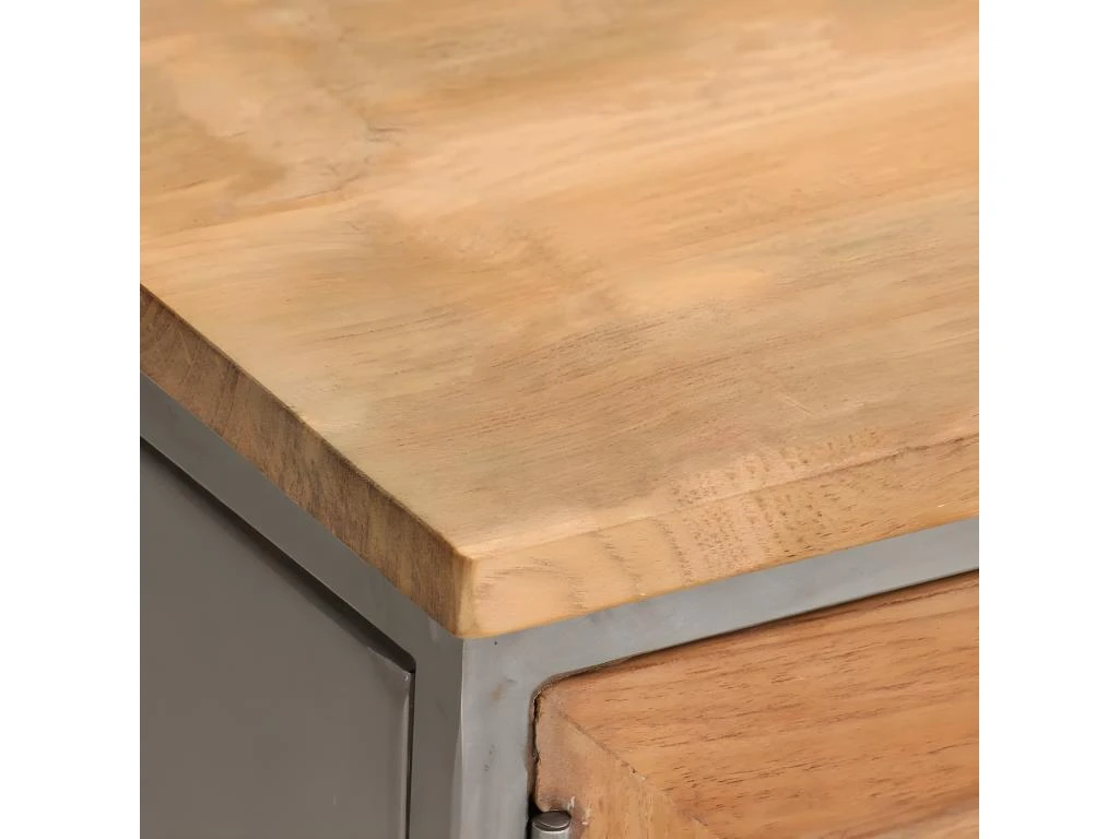 Meuble Télé Buffet Tv Télévision Design Pratique Teck Recyclé Et Acier 120 Cm 2502215 – Image 4