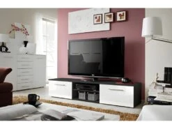 Meuble TV Design Collection BONOO 180 Cm. Coloris Noir Et Blanc.