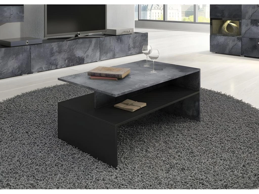 Ensemble De 7 Meubles De Salon Collection RAMOS. Couleur Gris Effet Ardoise Et Noir. – Image 2