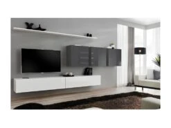 Ensemble Meuble Salon SWITCH VII Design, Coloris Blanc Et Gris Brillant.