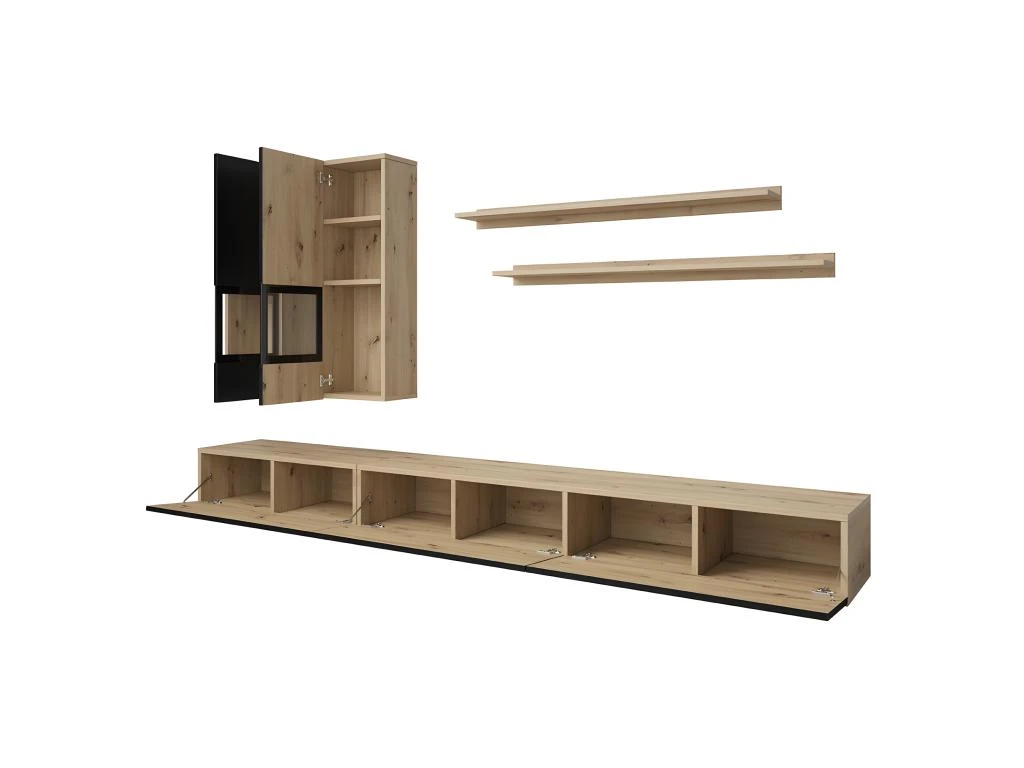 Ensemble Meubles De Salon Collection RAMOS. Coloris Chêne Et Noir Super Mat. LED Intégrées. – Image 3