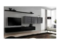 Ensemble Meuble Salon SWITCH VII Design, Coloris Noir Et Gris Brillant.