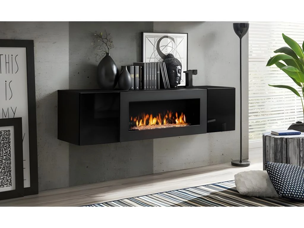 Ensemble De Meubles Suspendus Avec Cheminée Décorative Collection FLY M1. Coloris Noir. – Image 2