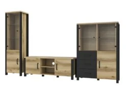 Ensemble De 3 Meubles De Salon Collection DARWIN. Couleur Chêne Clair Et Noir.