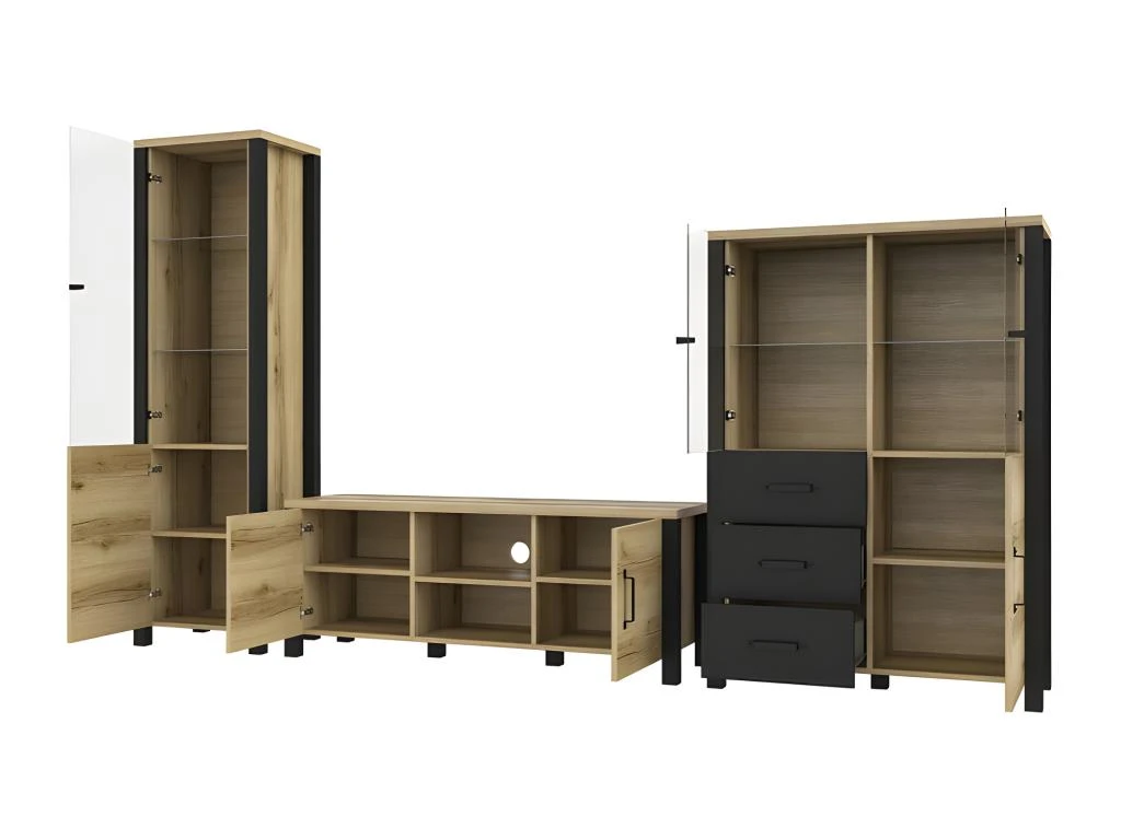 Ensemble De 3 Meubles De Salon Collection DARWIN. Couleur Chêne Clair Et Noir. – Image 2