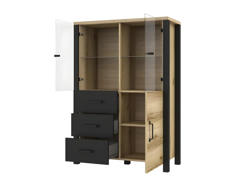 Ensemble De 3 Meubles De Salon Collection DARWIN. Couleur Chêne Clair Et Noir. – Image 5