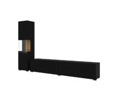 Ensemble Meuble TV Et Vitrine Collection EVA. Couleur Noir Et Chêne.