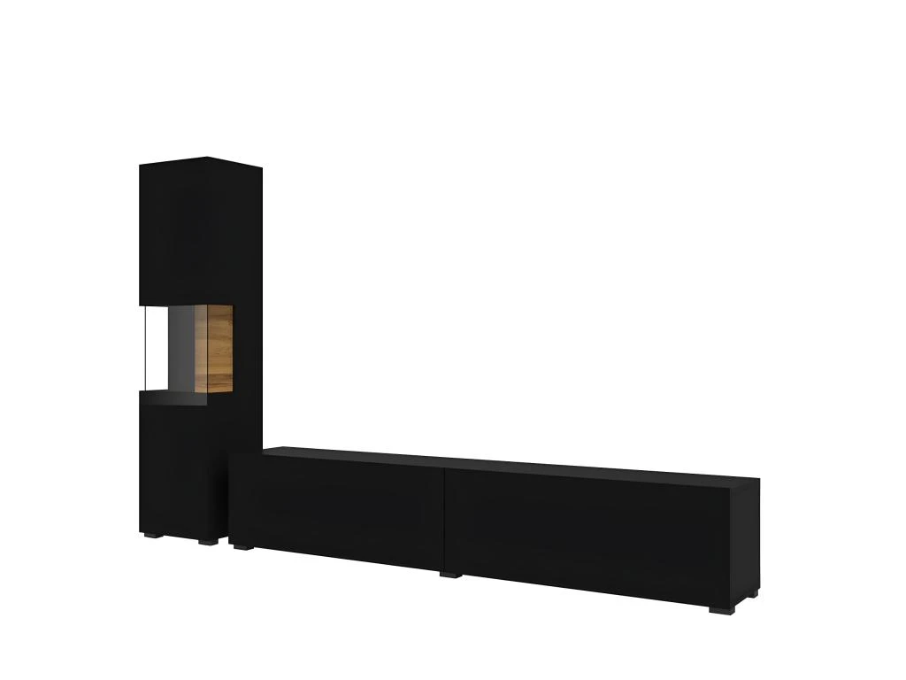 Ensemble Meuble TV Et Vitrine Collection EVA. Couleur Noir Et Chêne.