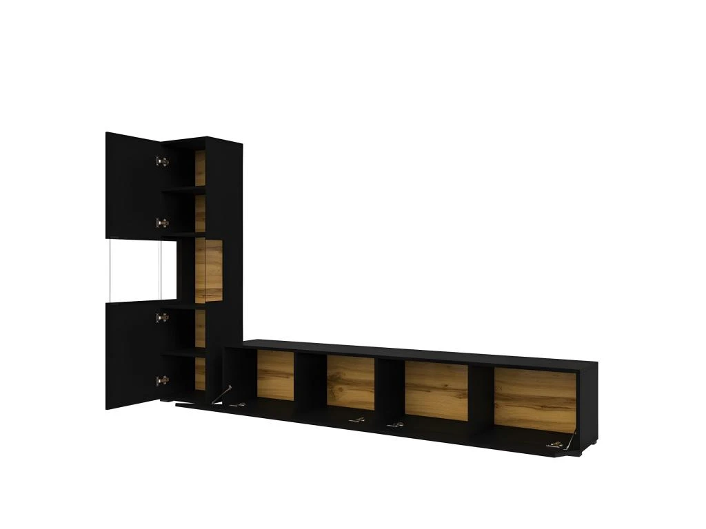 Ensemble Meuble TV Et Vitrine Collection EVA. Couleur Noir Et Chêne. – Image 4