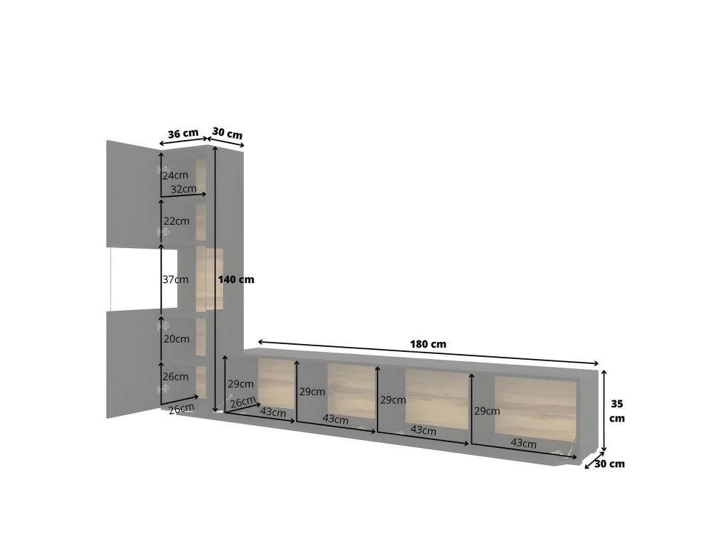 Ensemble Meuble TV Et Vitrine Collection EVA. Couleur Noir Et Chêne. – Image 5