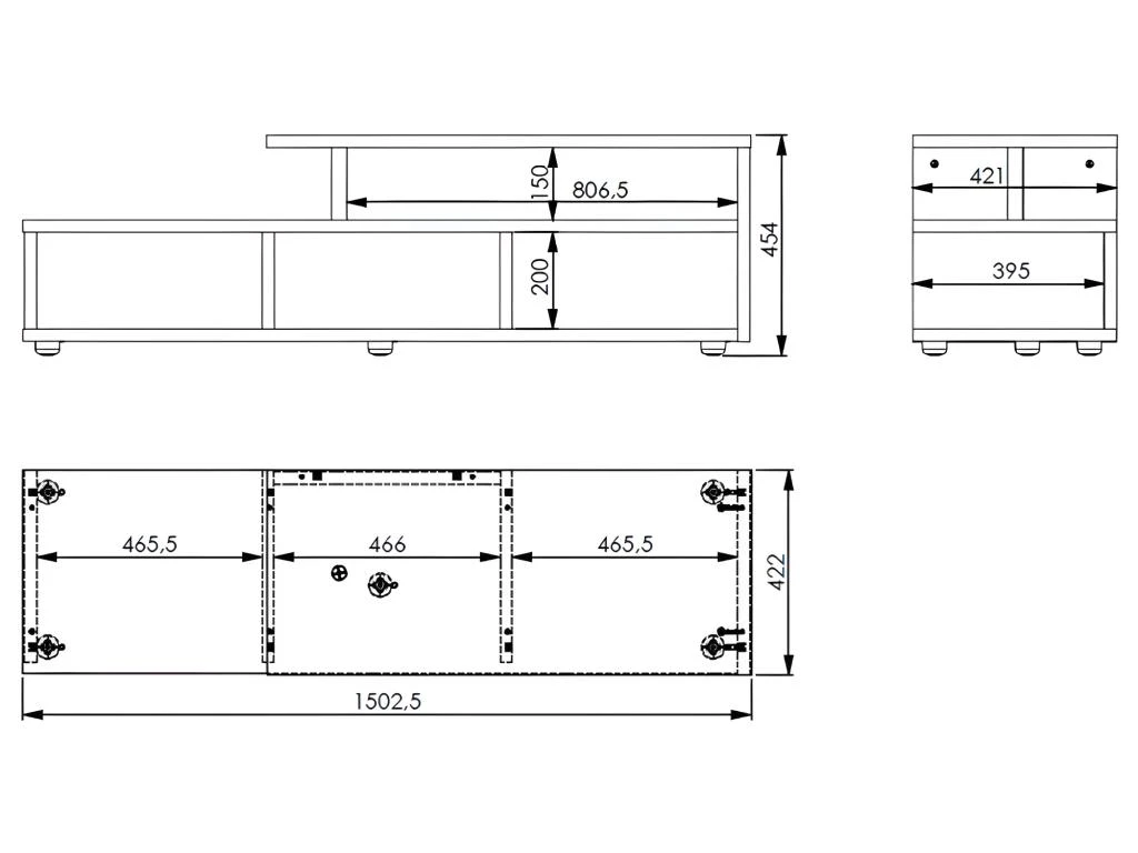 Meuble TV 150 Cm 5 Niches Panneaux Epais - Coloris: Chêne Naturel – Image 3