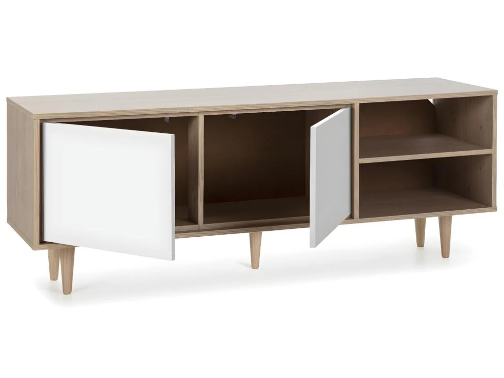 Meuble TV Denia 2 Portes Et 2 Niches Couleur Chêne/Blanc, 140cm (Largeur) – Image 3