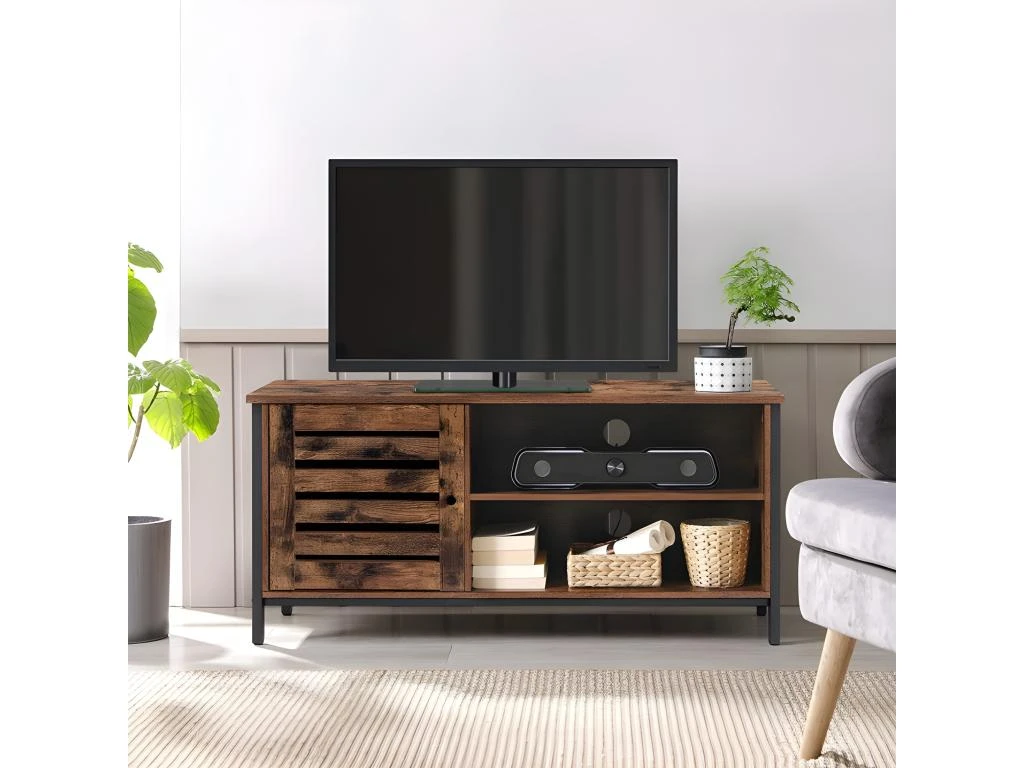 Meuble TV 1 Porte 2 Niches Industriel - Naturel Fonce – Image 2