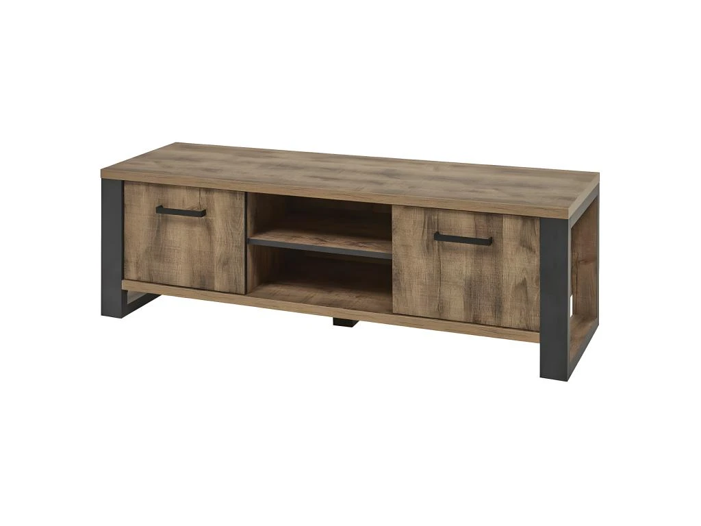 KORA - Meuble TV 2 Portes Aspect Bois Et Métal Poudré Noir – Image 2