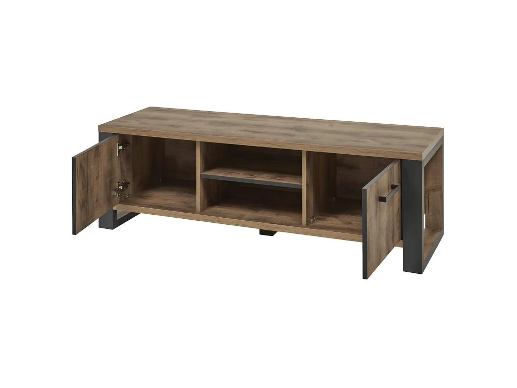 KORA - Meuble TV 2 Portes Aspect Bois Et Métal Poudré Noir – Image 3