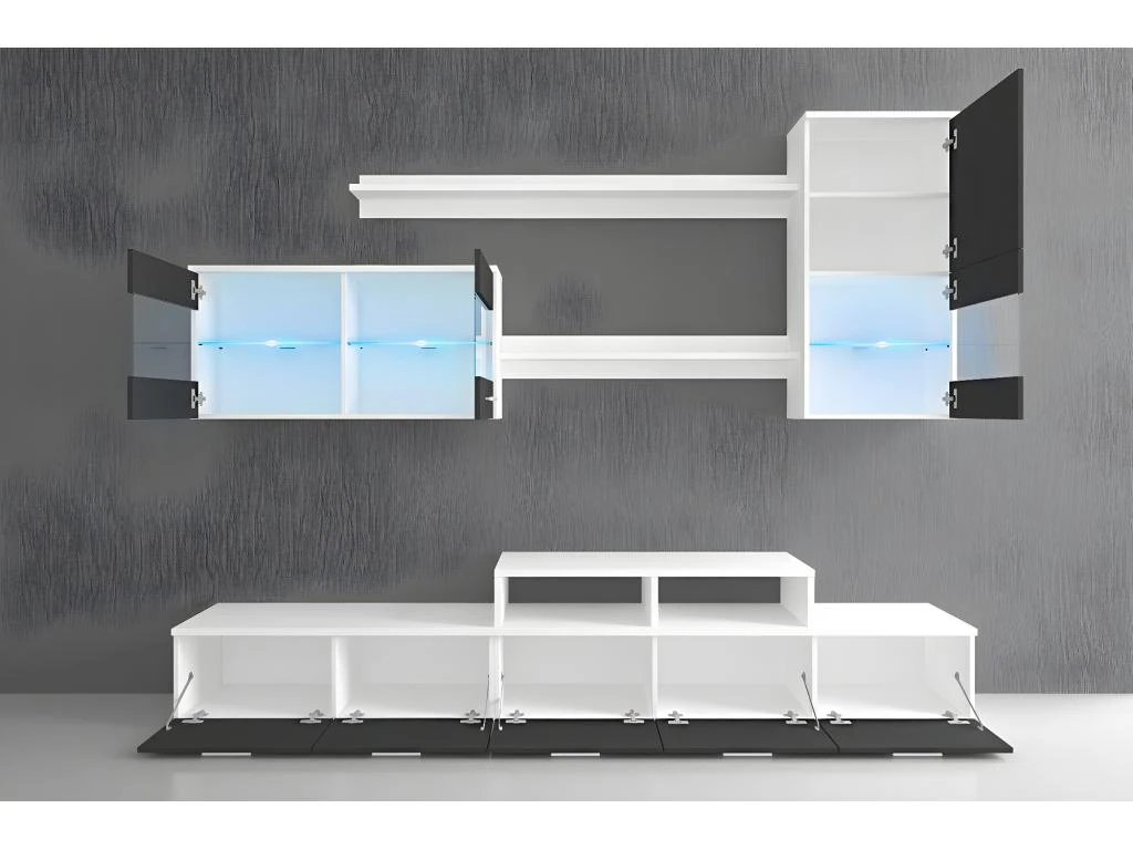 Ensemble De Meubles De Salon,TV, Ilumin.LED, Blanc Mate/Noir Laque, 250x194x42cm – Image 2