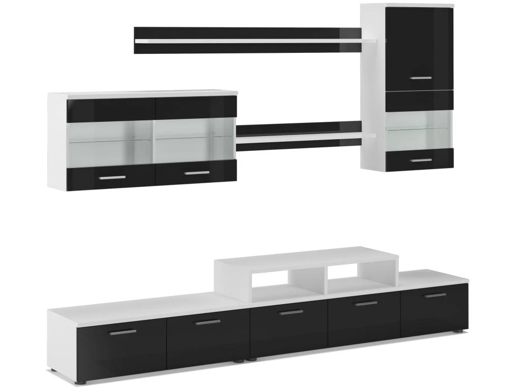 Ensemble De Meubles De Salon,TV, Ilumin.LED, Blanc Mate/Noir Laque, 250x194x42cm – Image 3