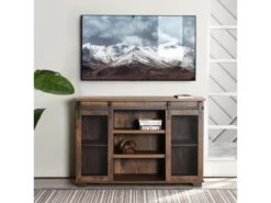 Meuble TV Droit En Bois Noyer Massif Avec 7 Niches Et 2 Portes NEWBARN