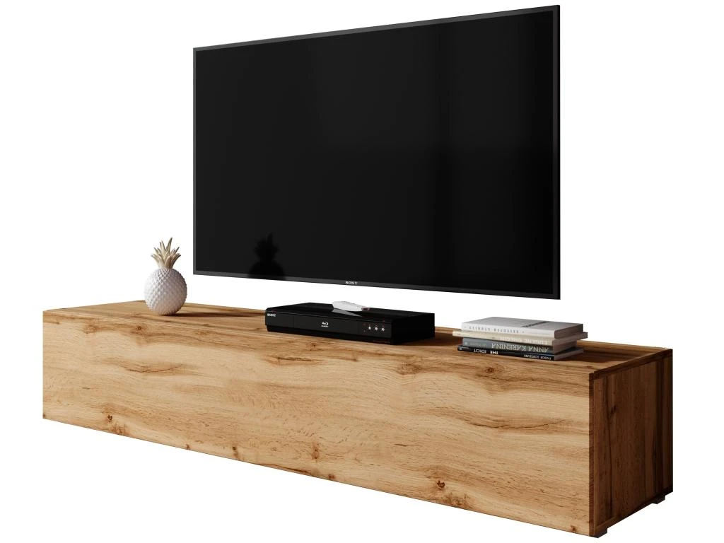 FURNIX Meuble Tv Debout / Suspendu Zibo 160 Cm Chêne Wotan Mat Style Moderne Avec Compartiments Fermés – Image 2