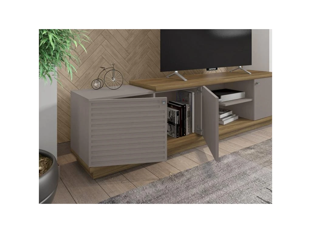 Meuble TV 75 Pouces 3 Portes Chêne Et Taupe – Image 2