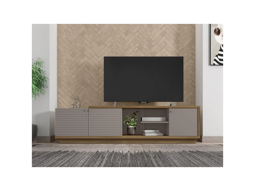 Meuble TV 75 Pouces 3 Portes Chêne Et Taupe – Image 3